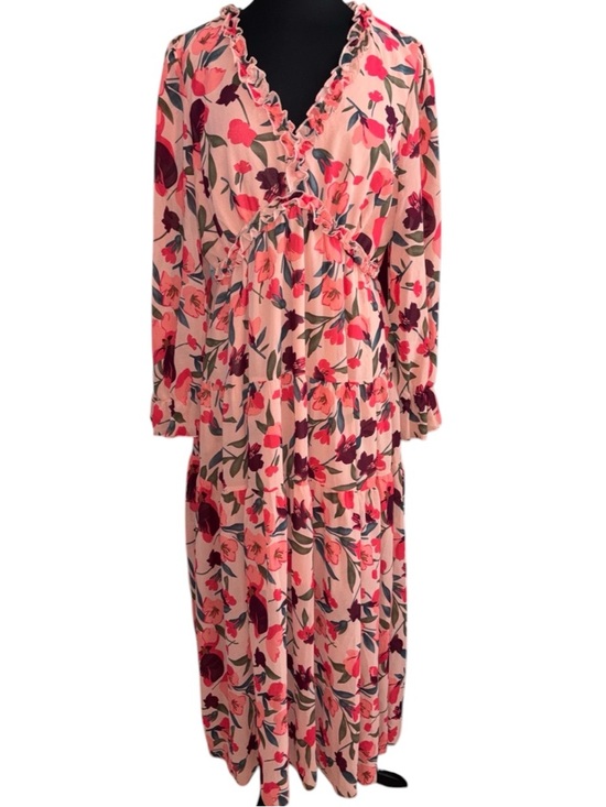 Dresses & Skirts - NWOT Floral Ruffle V-Neck Peach Maxi Dress, P2P:22”, L:53”